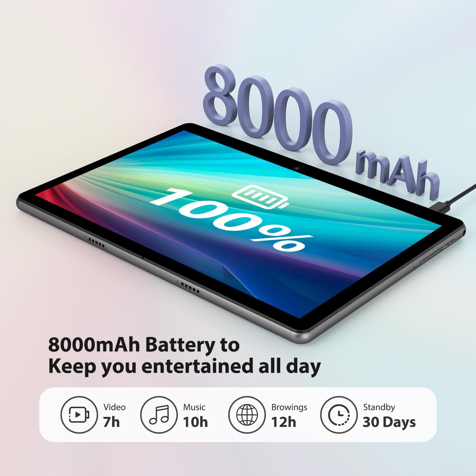 Tablet TIGERFU 11 Pulgadas Con Teclado Y Ratón - 36 GB RAM, 256 GB ROM, Android 14, Batería 9580 MAh, Color Gris