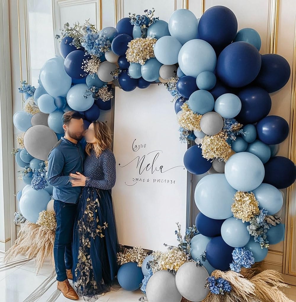 Navy Blue Balloon Arch Kit - Double Stuffed Dusty Light Blue Balloon Garland Dark Grey Latex Pastel Balloons for Baby Bridal Shower Birthday Wedding Graduation Party Decoration