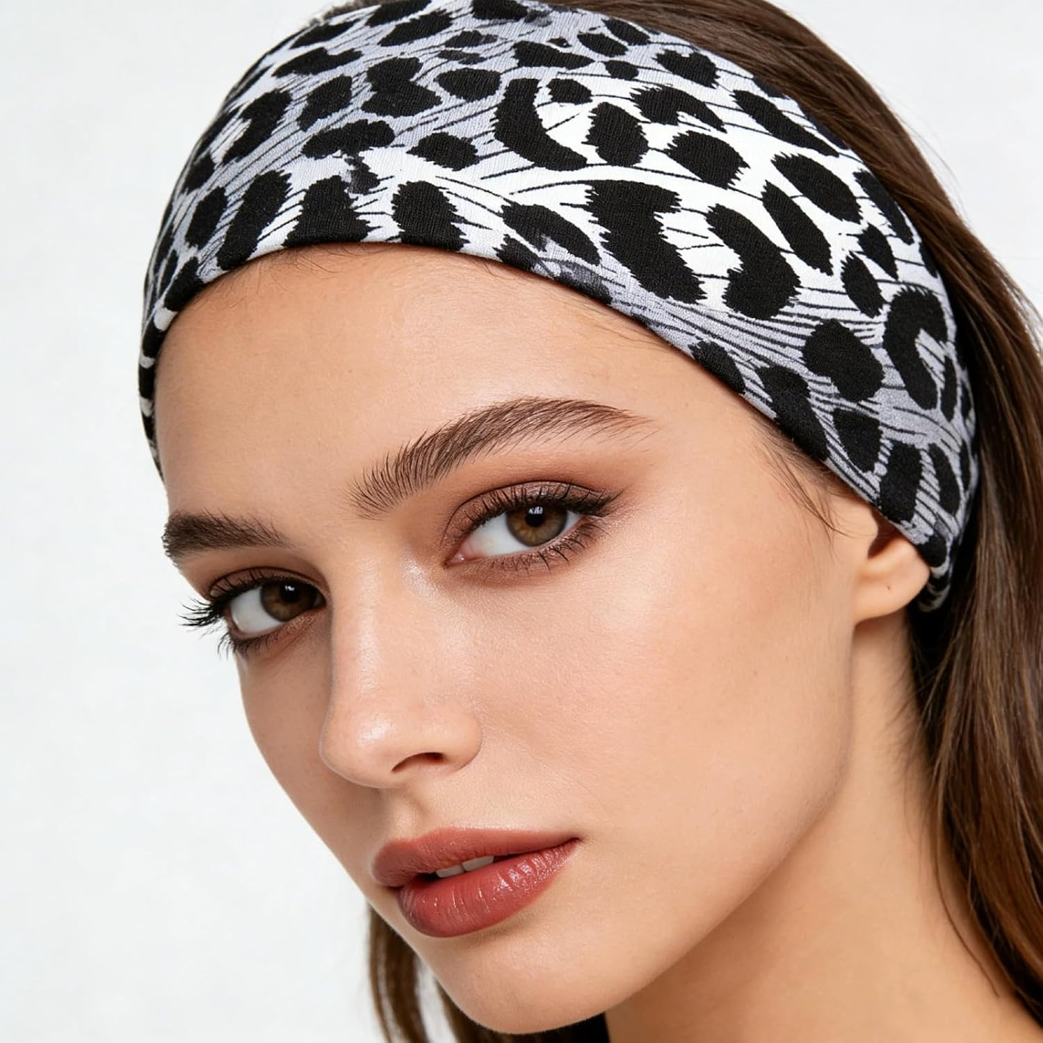 Women Headbands Leopard Print Stretchy Non-Slip Headwrap for Sports 5-Pack (Leopard Print-5 Pack)