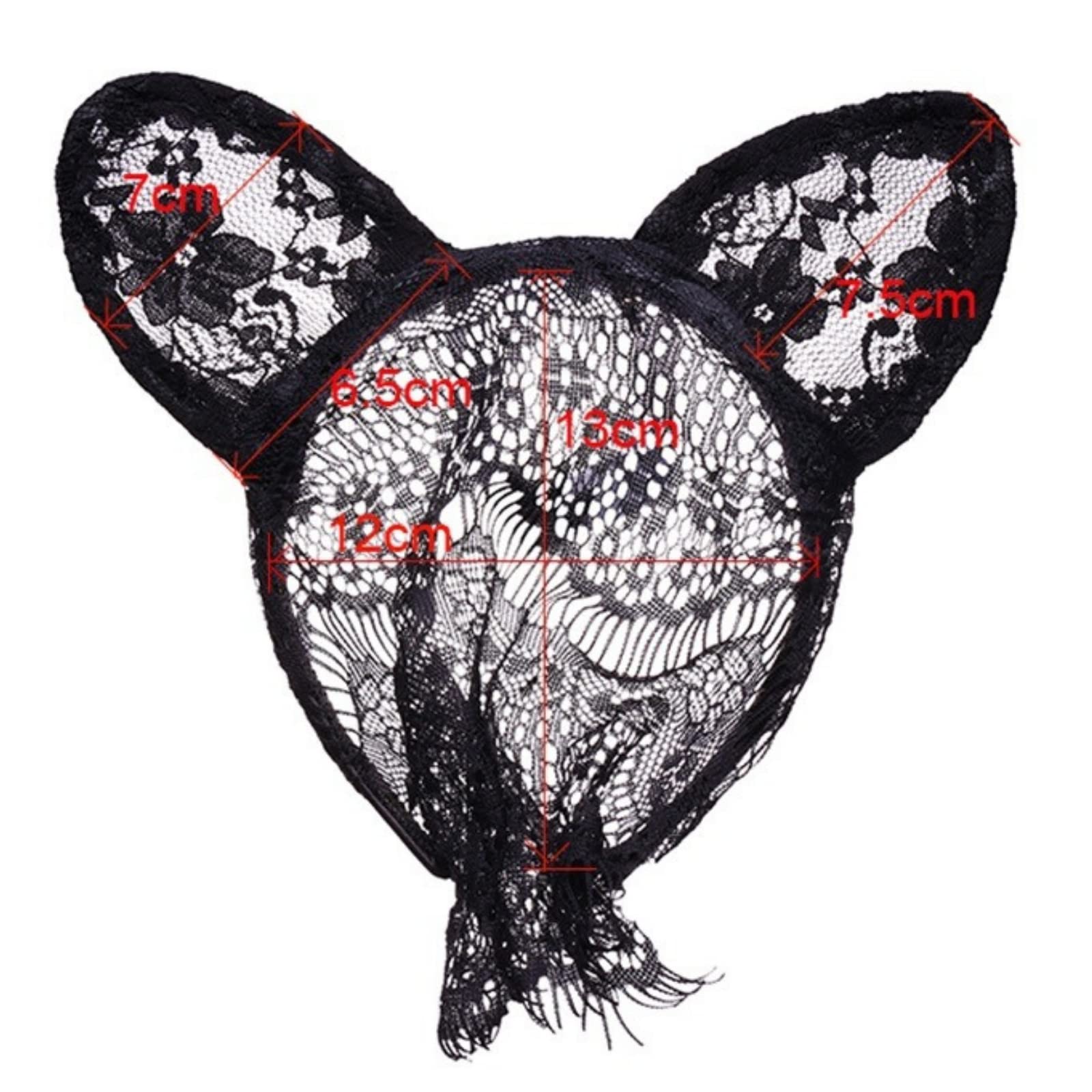 CHENGZI Black Lace Headband with Veil and Cute Rabbit Ears Halloween Party Headwear Hair Accessories for Women Girls - Image 3