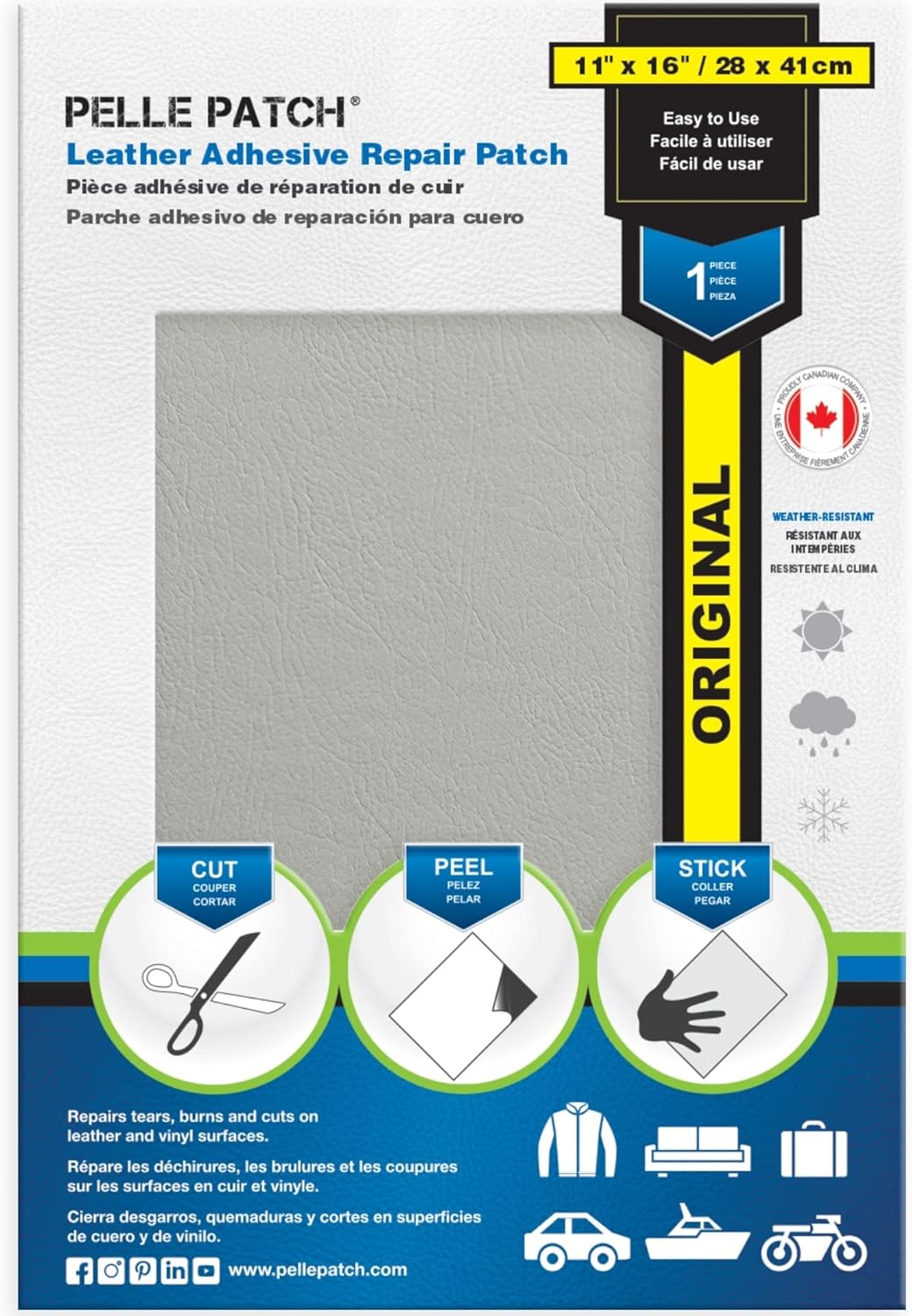 Pelle Patch Faux Leather Repair Kit 25 Colors Available Original 11x16 Light Grey