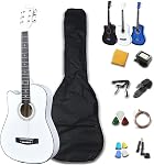 Rosefinch 38 inch Acoustic Guitar for Beginner Child Adult 3/4 Size Smaller Size Guitars Starter Kit W/Bag Strap Pick Capo Guitar 6 Steel String Winder(38'' Black）