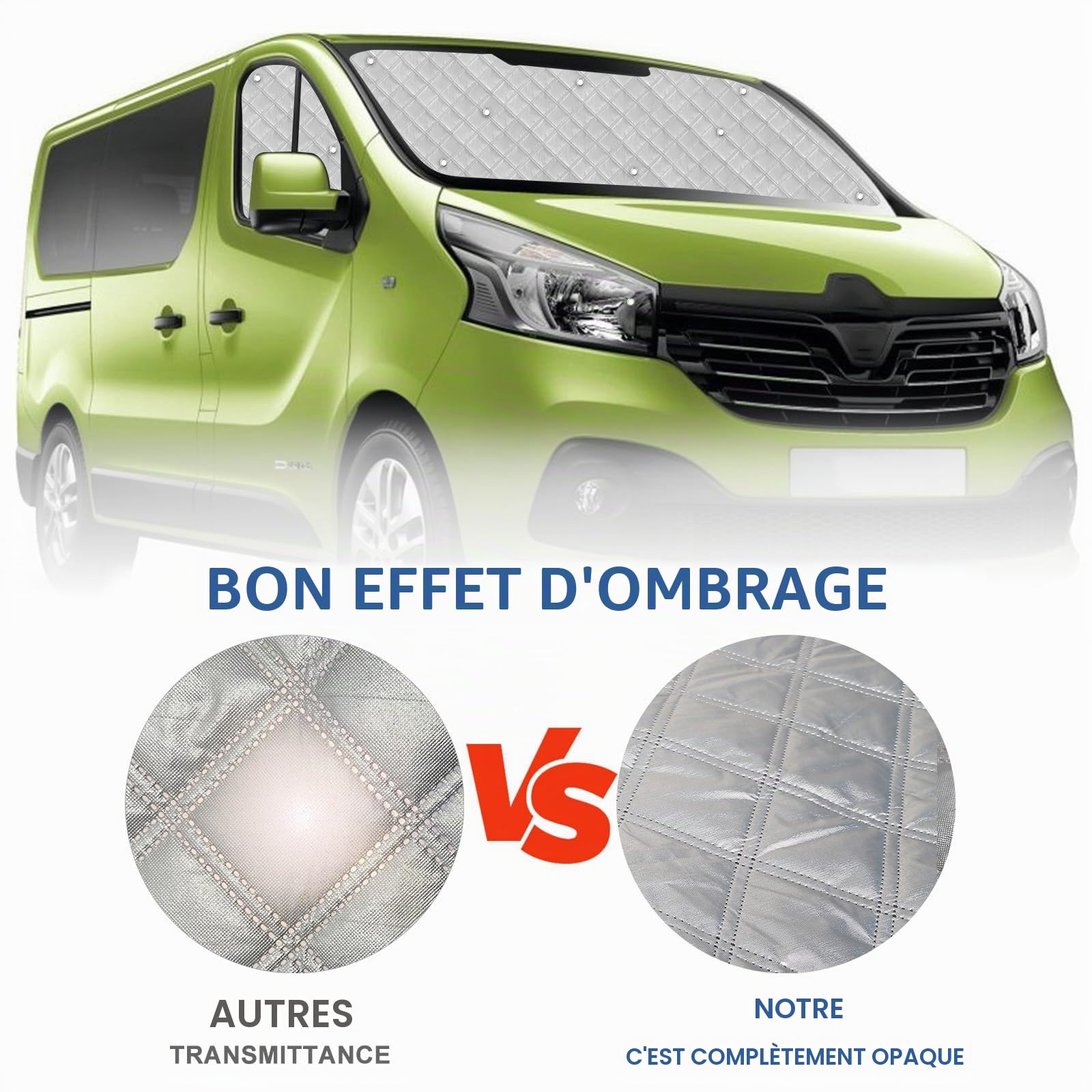Pare-Soleil de Pare-Brise de Voiture Compatible avec 2015-2025 Renault Trafic, Lot de 3 Pliables Pare-Soleil pour Intérieur de Voiture, Tapis Thermiques Internes avec Sac de Rangement