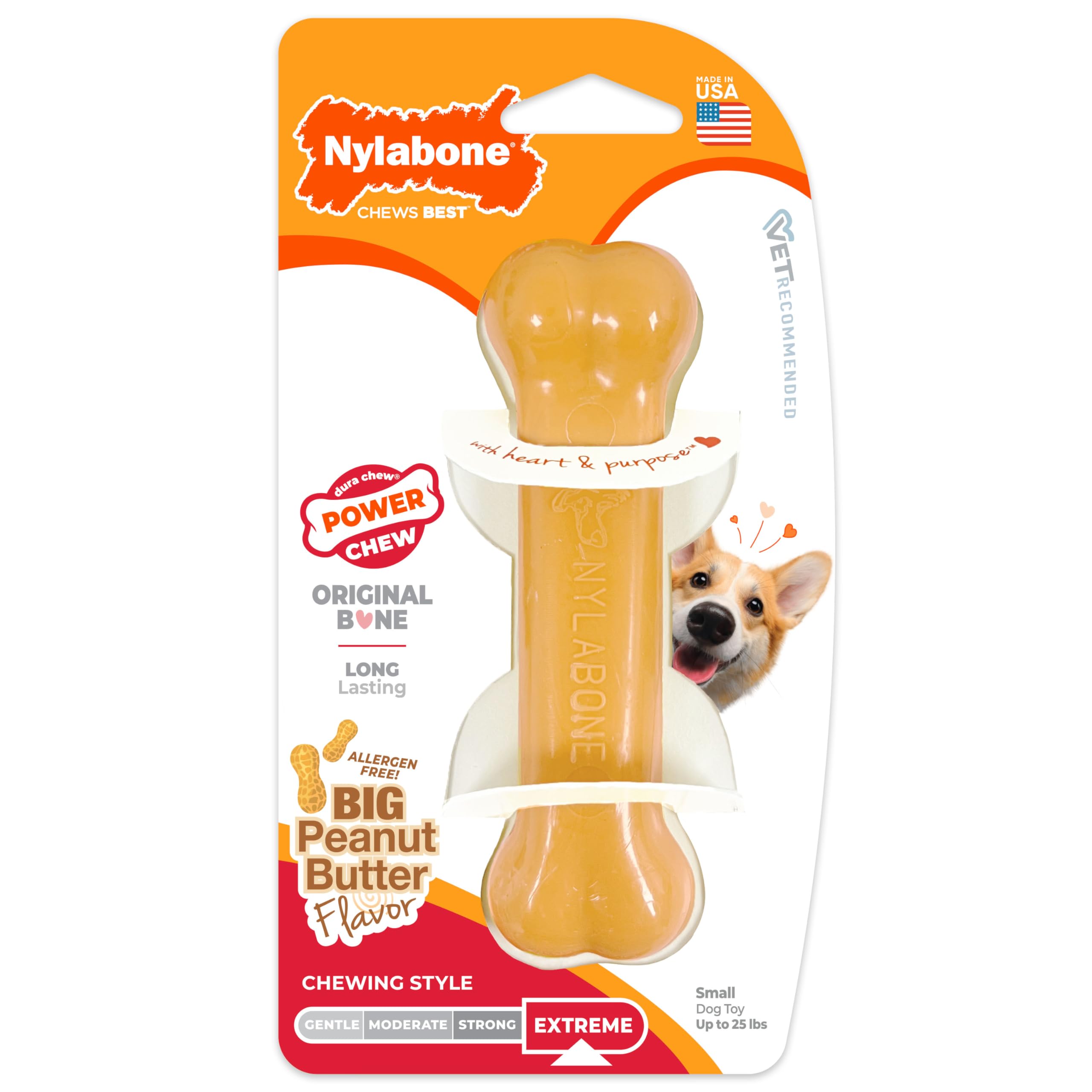 Nylabone Power Chew Original Bone Chew Toy, Peanut Butter Flavor, Small
