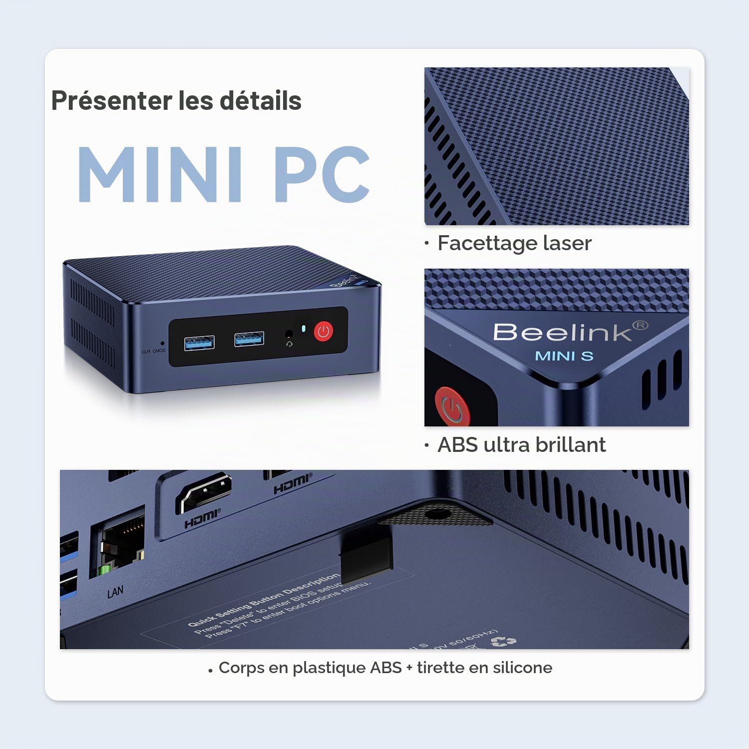 Beelink Mini PC, Mini S12 Pro Intel Alder Lake-N100 Processor (jusqu'à 3,4 GHz) 4C/4T, Mini Ordinateur 12 Go LPDDR5 RAM 512 Go SSD, Ordinateur de Bureau Double HDMI 4K 60 Hz/2,5 G LAN
