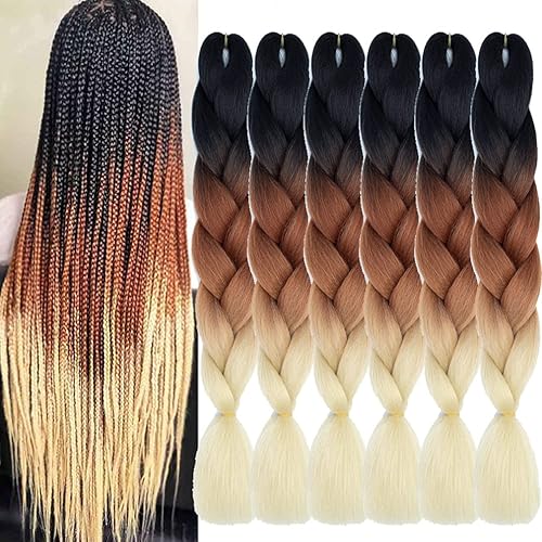 Miniatura 56 de Xiaofeng Extensiones de cabello trenzado para mujer, 3 paquetes de 100g/paquete (3.53 oz/paquete), 24 pulgadas, alta temperatura, ombré, pelo