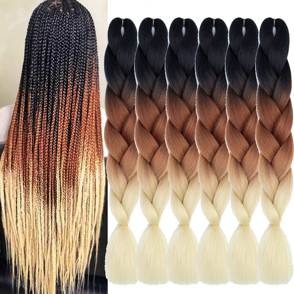 Xiaofeng Braiding Hair Extensions for Women 6 Packs 100g/Pack 24Inch High Temperature Ombre Jumbo Synthetic Braiding Hair for Twist Crochet Braids (24