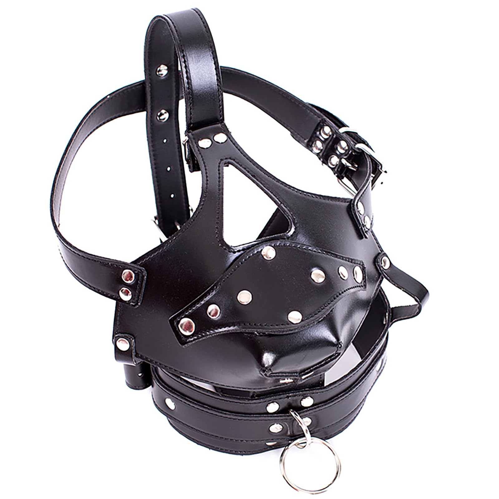 Noir Masque de tête en cuir PU avec harnais et bâillon amovible pour pénis Masque de tête à capuche BDSM Restraint Gode bâillon en silicone Sexuel pour Hommes Femmes Couple (Long 10cm)