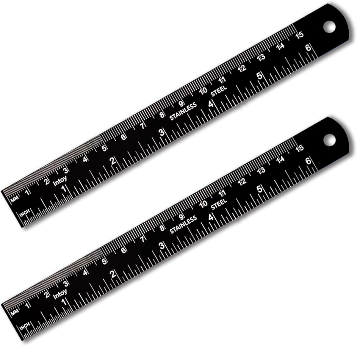 Regla de metal, borde recto de acero inoxidable de 6 pulgadas con medida métrica, paquete de 2, regla de borde recto de 15 centímetros con tabla de conversión de pulgadas a mm para estudiantes, maquinistas y dibujantes