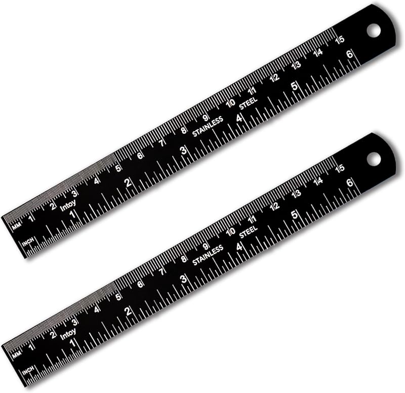 Regla de metal, borde recto de acero inoxidable de 6 pulgadas con medida métrica, paquete de 2, regla de borde recto de 15 centímetros con tabla de conversión de pulgadas a mm para estudiantes, maquinistas y dibujantes