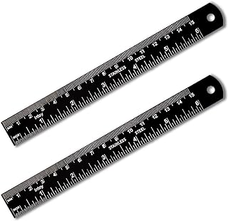 Regla de metal, borde recto de acero inoxidable de 6 pulgadas con medida métrica, paquete de 2, regla de borde recto de 15 centímetros con tabla de conversión de pulgadas a mm para estudiantes, maquinistas y dibujantes