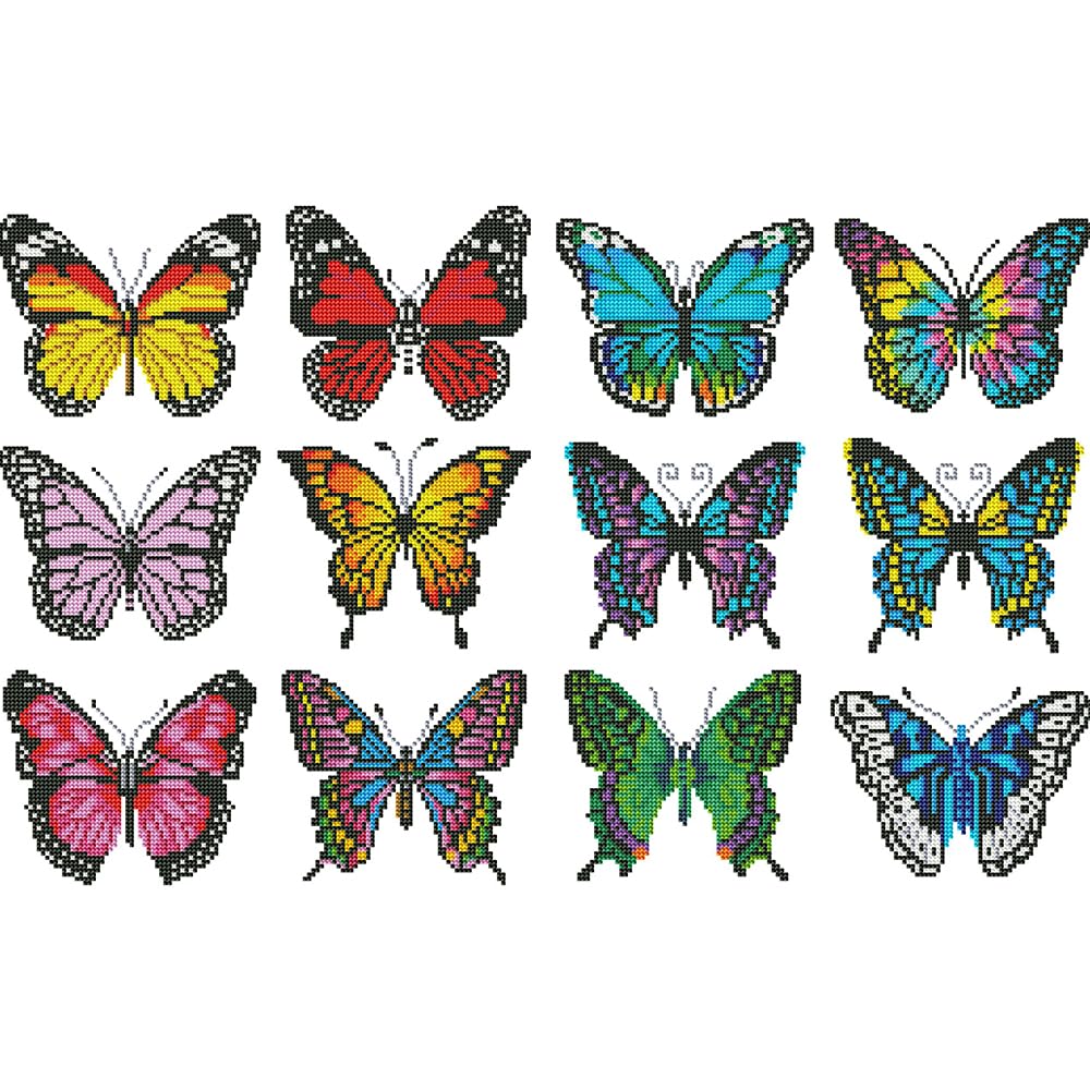 Huacan Diamond Painting Mini Picture Kits 12 Pcs Cartoon Butterfly Pattern Diamond Art Kit DIY Full Round Drill Mosaic Canvas for Beginners Handmade Home Decor 5.9x7.87 in