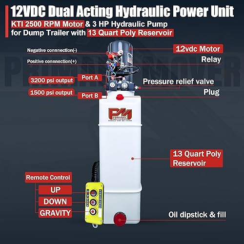 Miniatura 57 de KTI Bomba hidráulica de doble efecto de 4 cuartos de galón para remolque volquete - Unidad de potencia hidráulica - Bomba de remolque de volcado