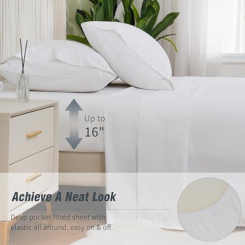 Miniatura 5 de DOWNCOOL Juego de sábanas tamaño individual, sábanas 100% algodón, juego de sábanas de 3 piezas con bolsillo profundo de hasta 16 pulgadas, tejido