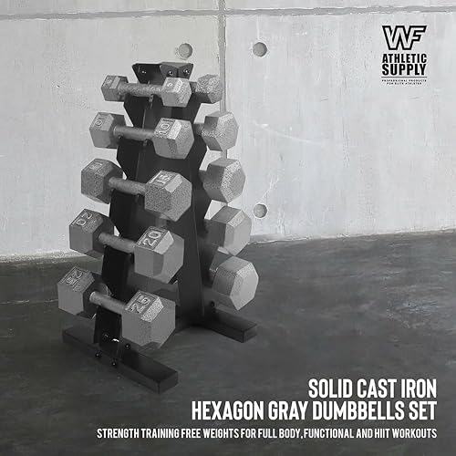 Miniatura 5 de WF Athletic Supply Juego de mancuernas de hierro fundido de 5 a 25 libras con un estante de almacenamiento de marco, pesas sin hexagonales color