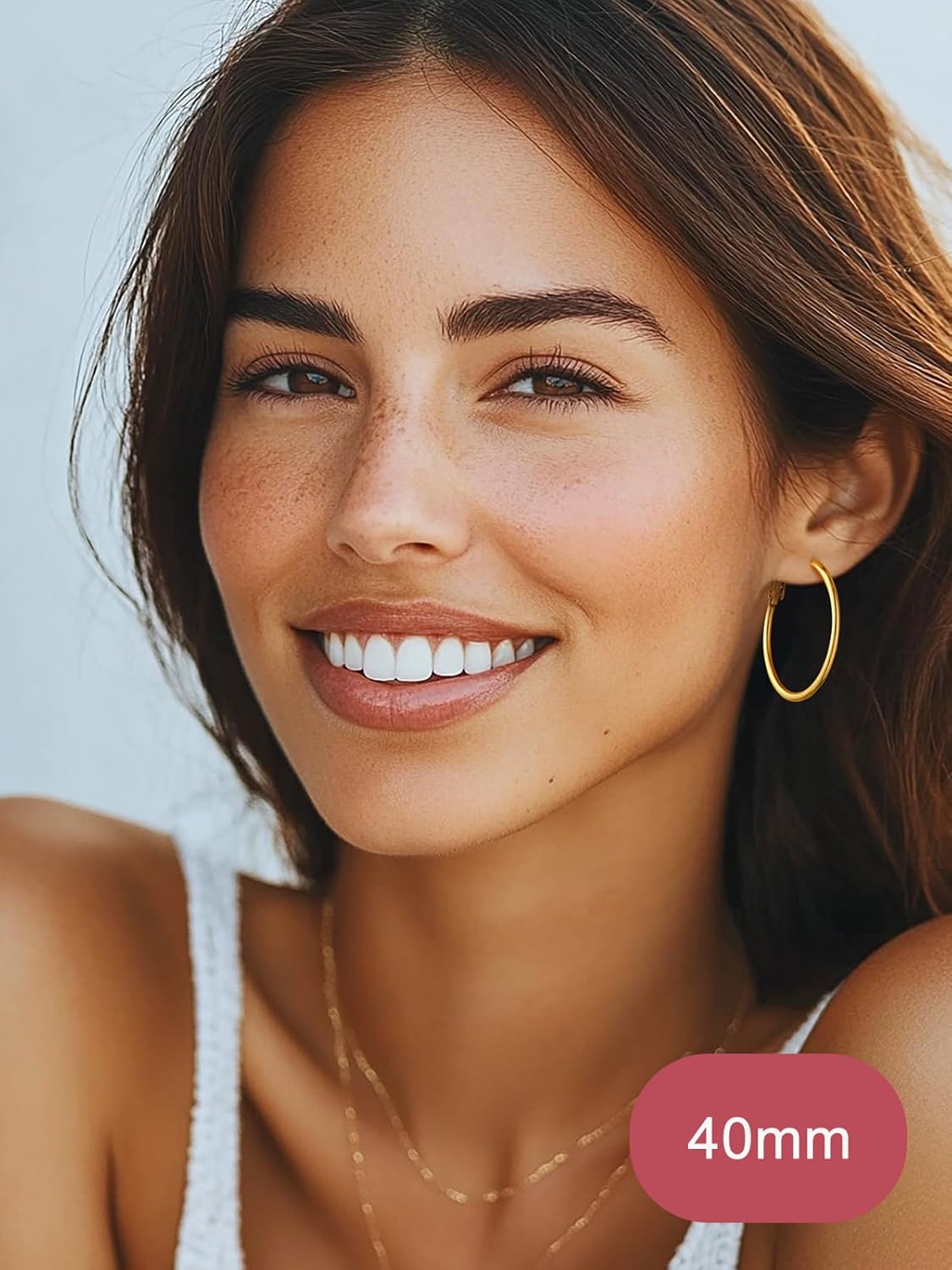 FOCALOOK 14K Gold Plated Lightweight Large Hoops| 2mm Thin Hoop Earrings for Women 30/40/50/70/100mm - Image 2