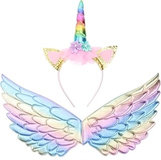 VALICLUD Fairy Wings Unicorn Headdress Unicorn Wings for Girls Tutu Dreams Wings for Girls Toddler Unicorn Girls' Costumes