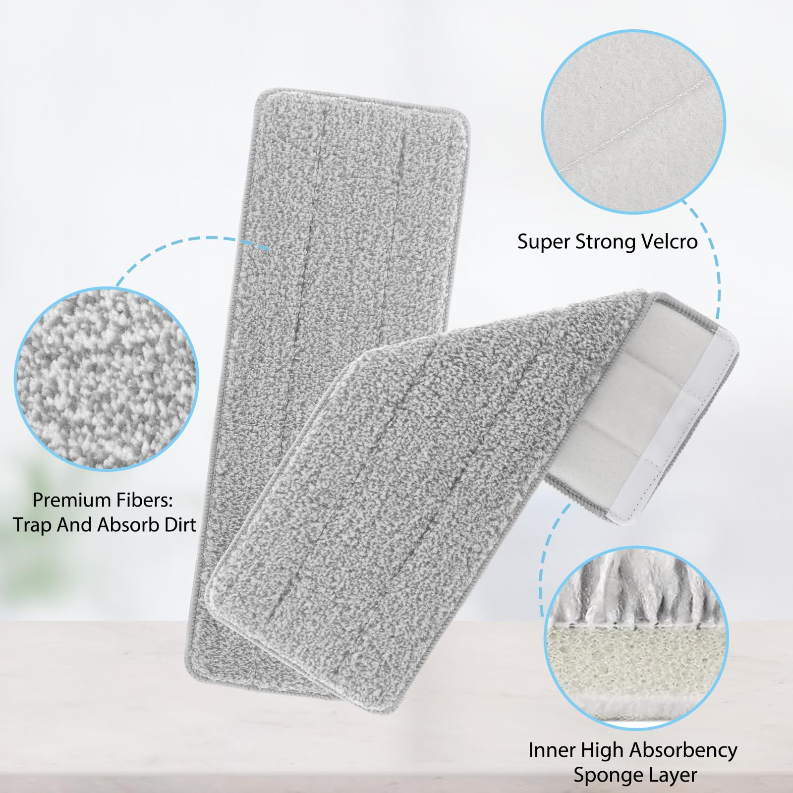 Lot De 2 Tampons Nettoyage Pour Balai Vapeur/lavante – Tête Ronde, Réutilisables, Lavables – Compatible Plupart Modèles - 5