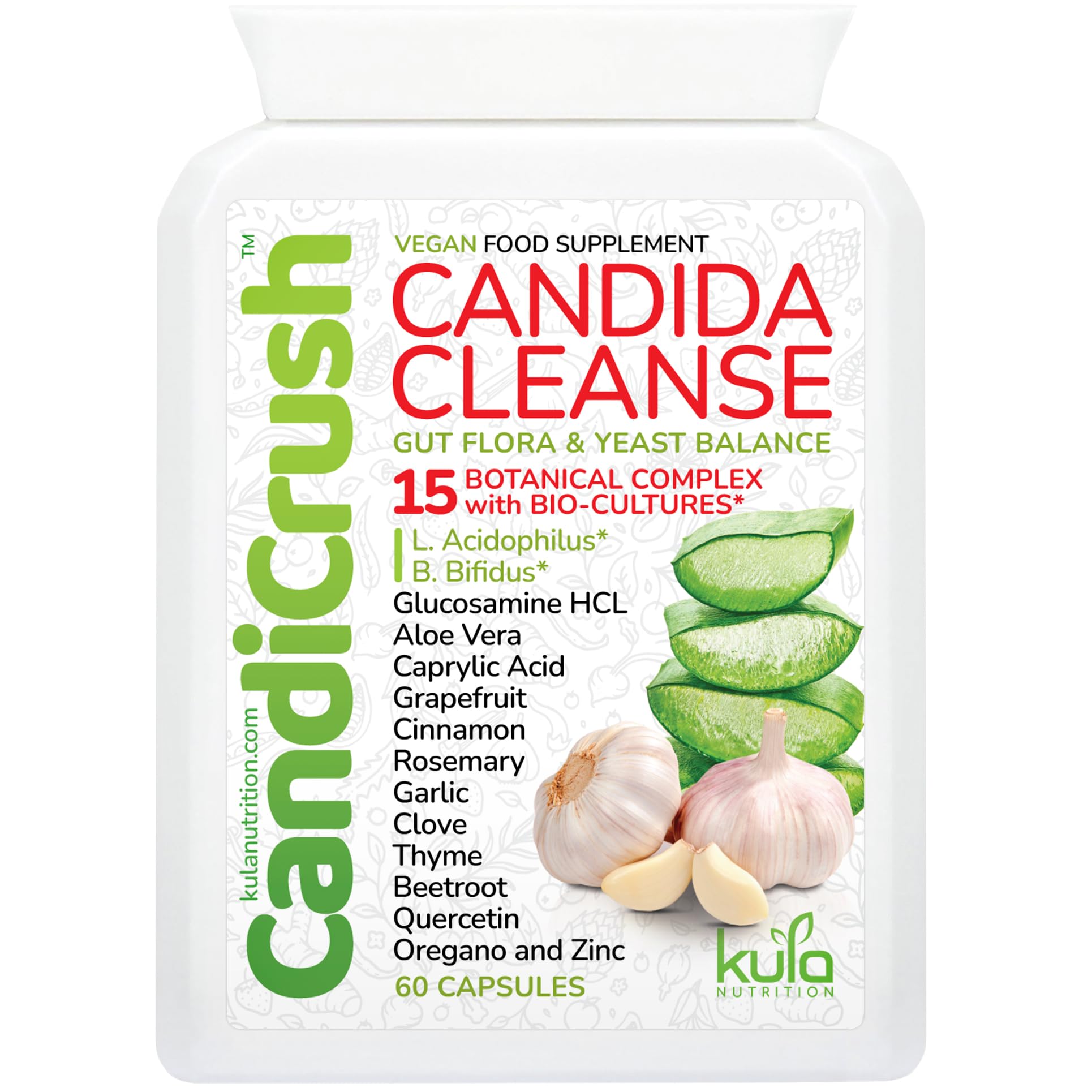 CandiCrush - Candida Cleanse Complex - Herbal Thrush Tablets - Natural Candida Treatment for Women and Men with Probiotic Live Friendly Bacteria for Yeast Infection - 60 Vegan Capsules