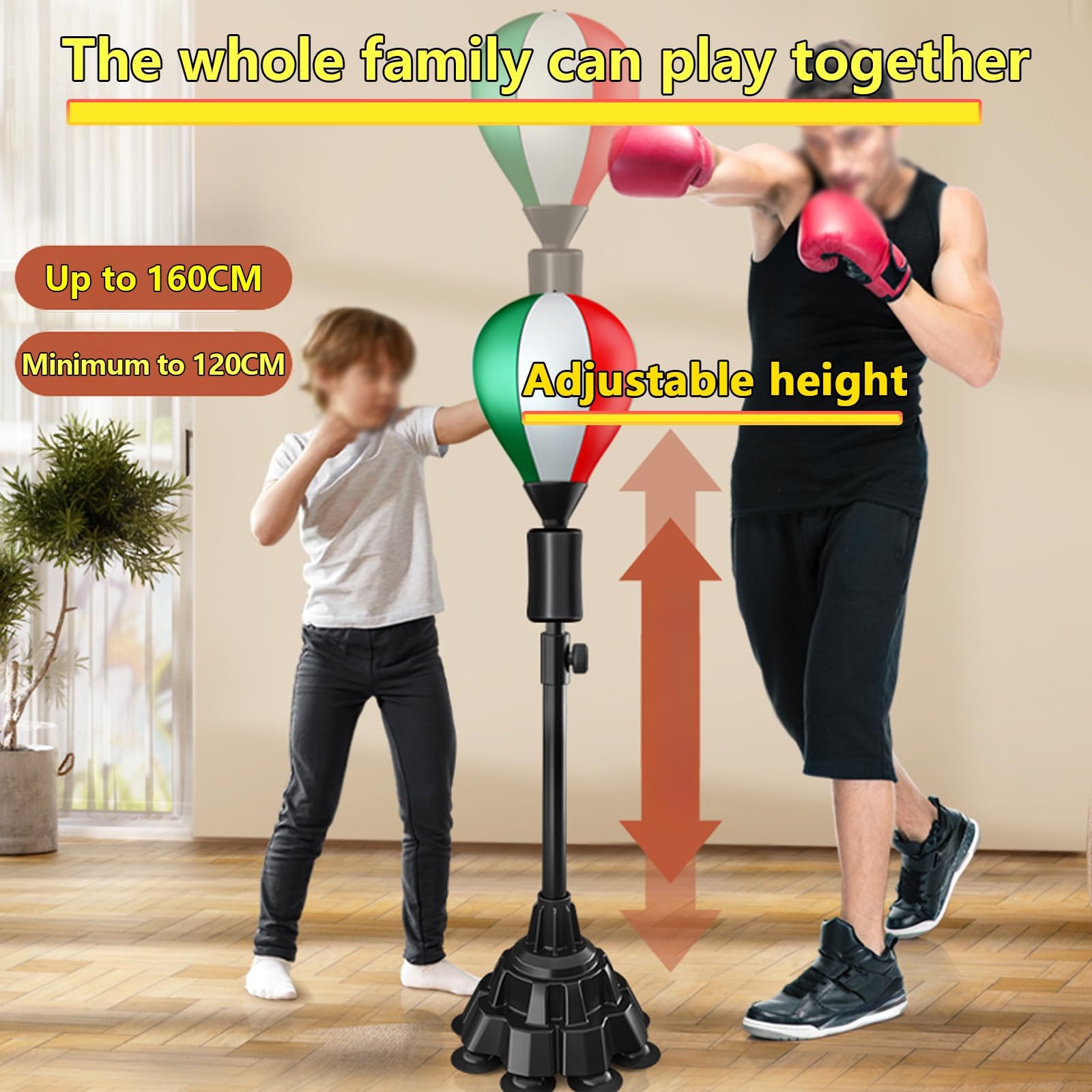 Punching Ball con Guantini per Adulti e Bambini, Sacco da Boxe con Altezza Regolabile 120-160cm, Upgraded Palla di Pugilato da Terra con Base Stabile Perfetto per il fitness e l'allenamento(Blu