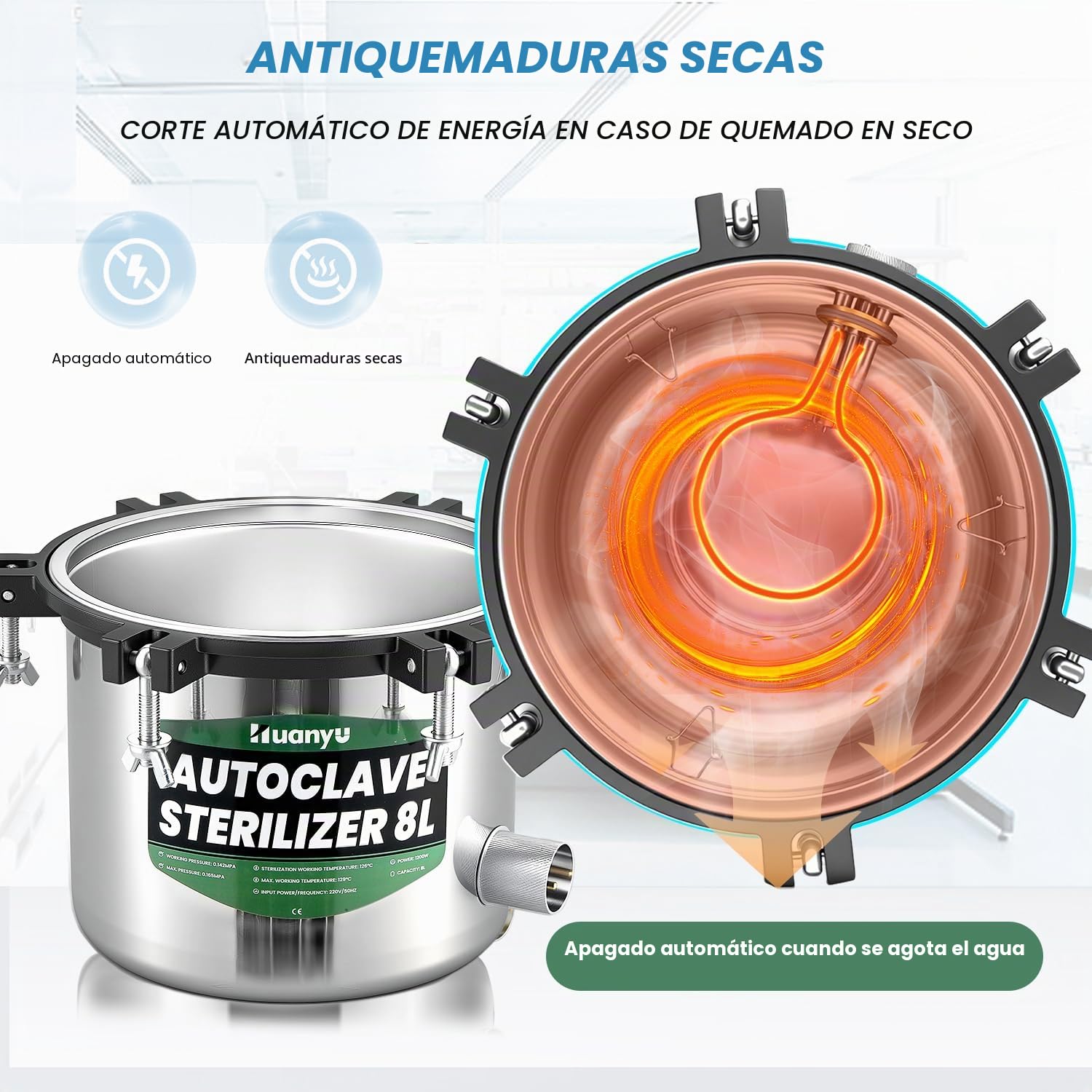 Huanyu Esterilizador Autoclave 8L con Doble Válvula Autoclave de Vapor para Laboratorio Protección contra Quemaduras en Seco Esterilizador de Vapor de Alta Presión para Laboratorios Universidades