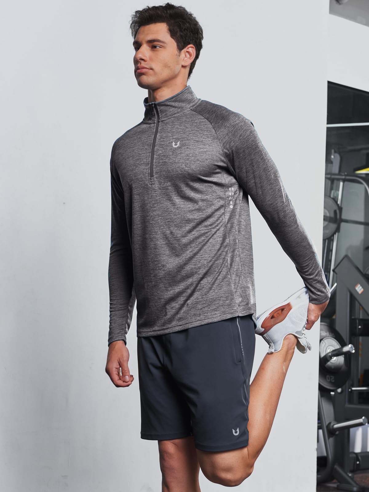 NORTHYARD Camiseta de manga larga con cremallera de un cuarto para hombre, absorbe la humedad, secado rápido, para entrenamiento atlético