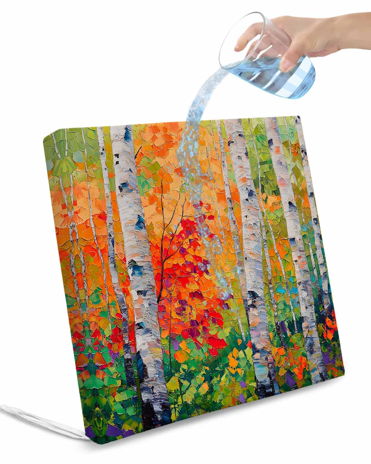 Hokiten Modern Oil Painting Outdoor Cushion Chair Cover Set of 2 - Waterproof Couch Seat Covers, Summer Tree Leaves Yellow Green Patio Furniture Protector Cushions Slipcovers for Sofa/RV, 22