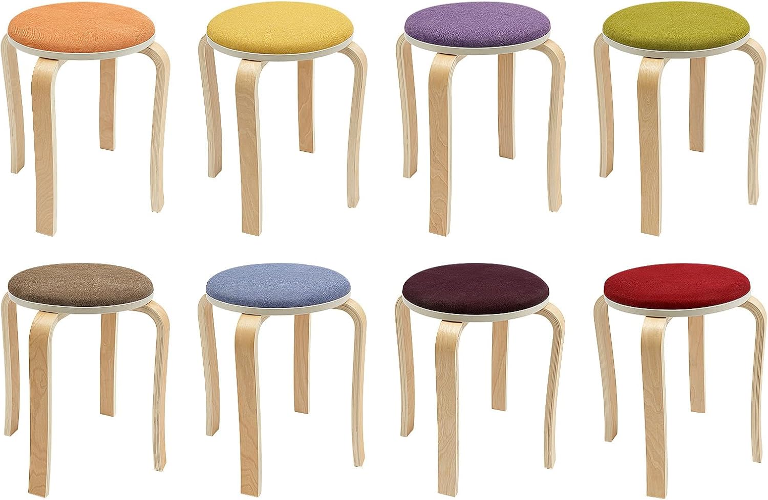8pc Stackable Stools, 17" Stacking Stools with 8 Vibrant Colors & Padded Soft Top, 440lbs Capacity Round Backless Nesting Stools for Office Home Indoor Outdoor Restaurant Living Room