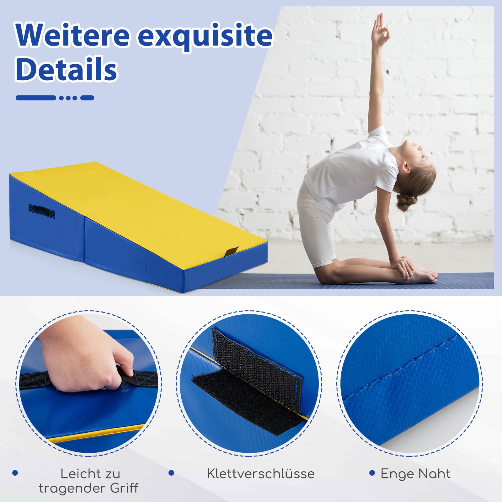 COSTWAY Schräge Gymnastikmatte, keilförmige Weichbodenmatte klappbar, 2 in 1 Turnmatte mit Tragegriff, Sportmatte Fitnessmatte Kinder für Zuhause, Gym