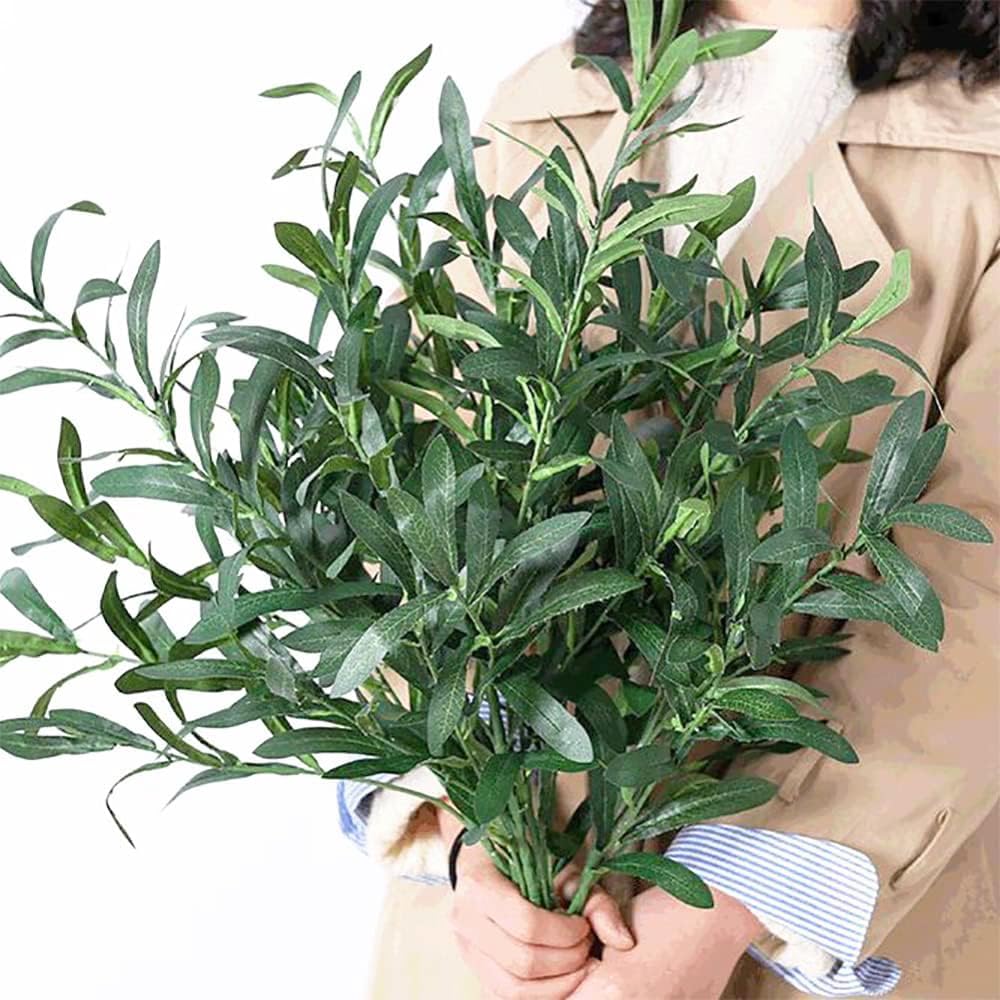 Whonline 3 stuks groene stengels kunstmatige takken voor vazen olijf, groen stengels kunstmatige kunstplanten indoor faux takken voor tuin kantoor thuis bureau decoratie