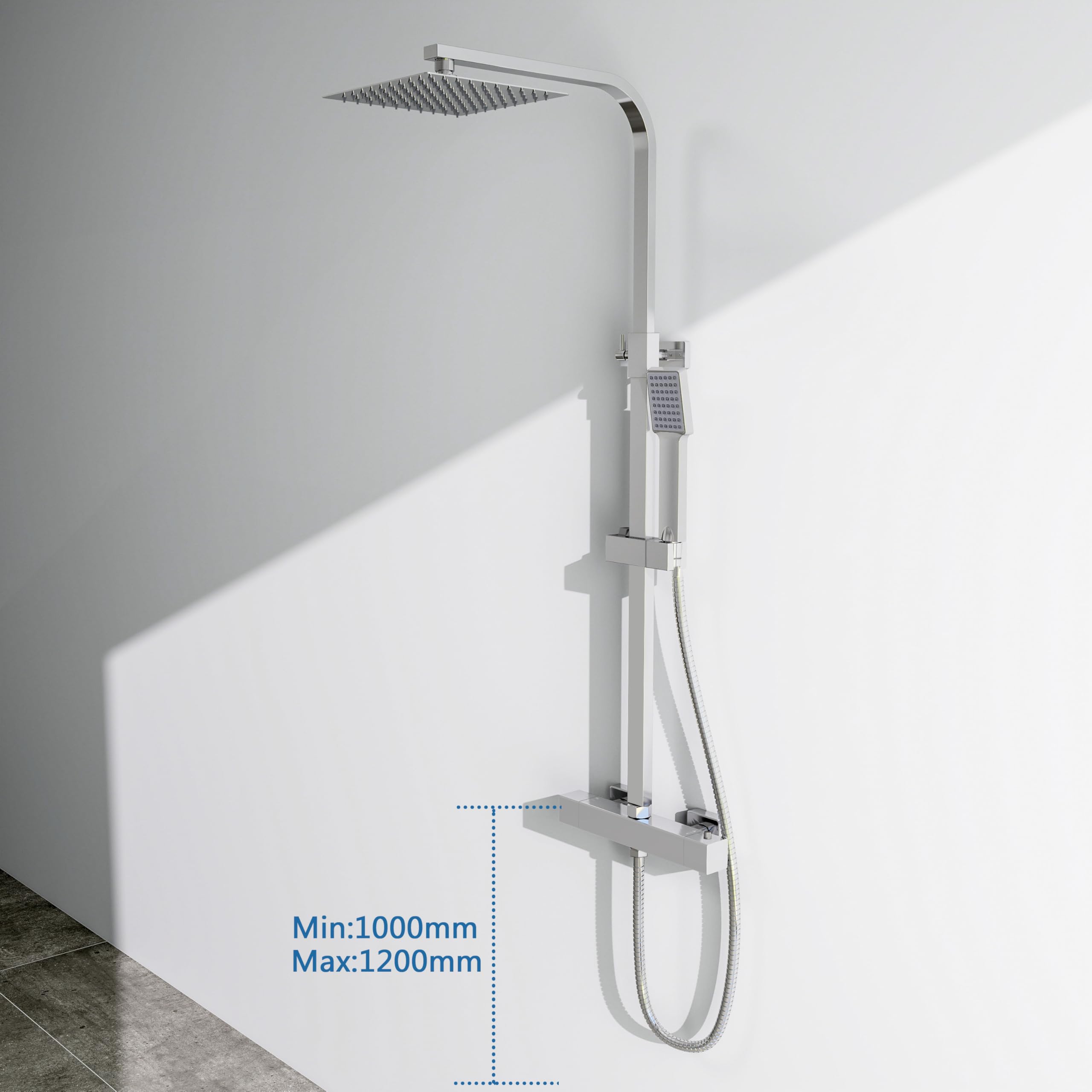 Aica Sanitarios Columna Ducha Termostática 38℃ Cromo Plata 80-120cm Barra Ajustable, Alcachofa de Ducha para Baño