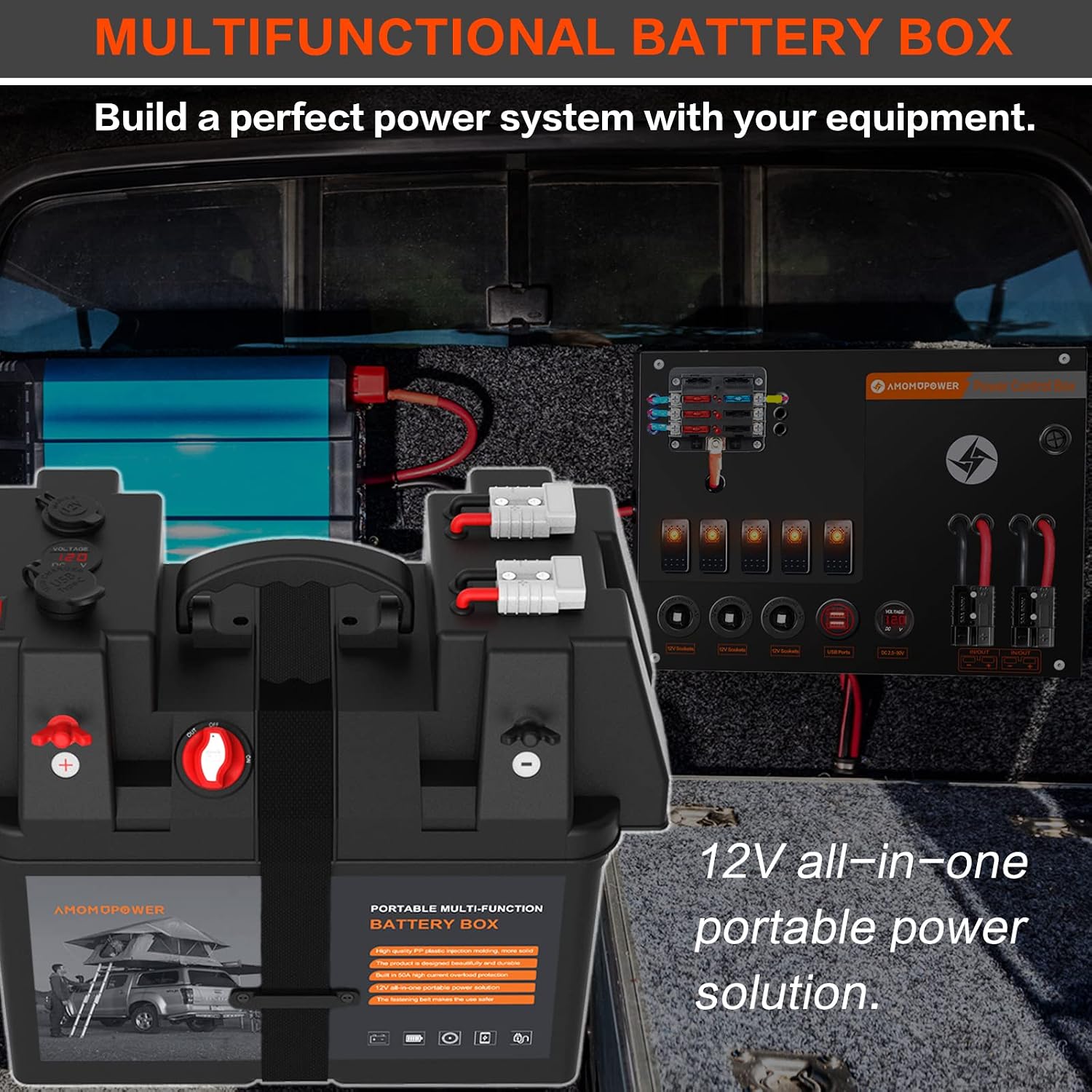 12V Multi-purpose Control Box Camping Electrical System Waterproof Jumper Box Retrofit Heavy Duty Control Boxes for Marine Trailer Kayak Boat Car RV Solar (No Battery)