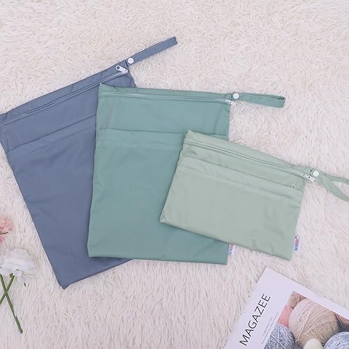 Miniatura 167 de ALVABABY 2 bolsas de pañales de tela para ropa húmeda, reutilizables con dos bolsillos con cremallera, para viajes, playa, piscina, guardería, 01