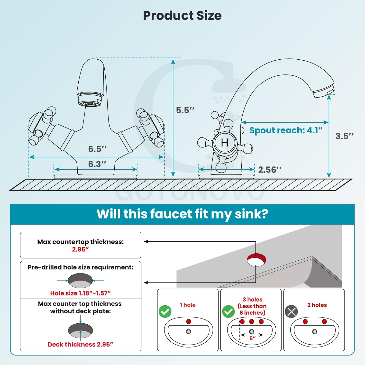 gotonovo Bathroom Sink Faucet Single Hole Double Cross Handle Knobs Lavatory Vessel Sink Mixer Tap Bathroom Faucet with Pop up Drain and Deck Cover Plate Polish Chrome