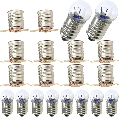 MEETOOT 10pcs E10 Mini Bombillas 2.5V 0.3A Experimento Eléctrico Físico Base Tornillo Indicador Luz Incandescente Bombilla Antigua Linterna Lámpara