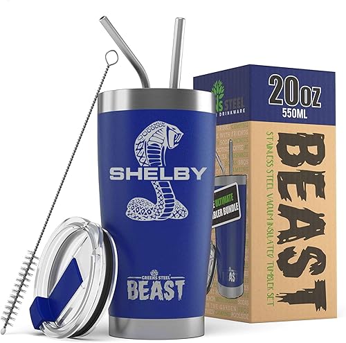 Miniatura 9 de Shelby Cobra Snake Logo BEAST - Vaso aislado de acero inoxidable de 30 onzas con tapa, 2 popotes, cepillo y caja de regalo, color negro