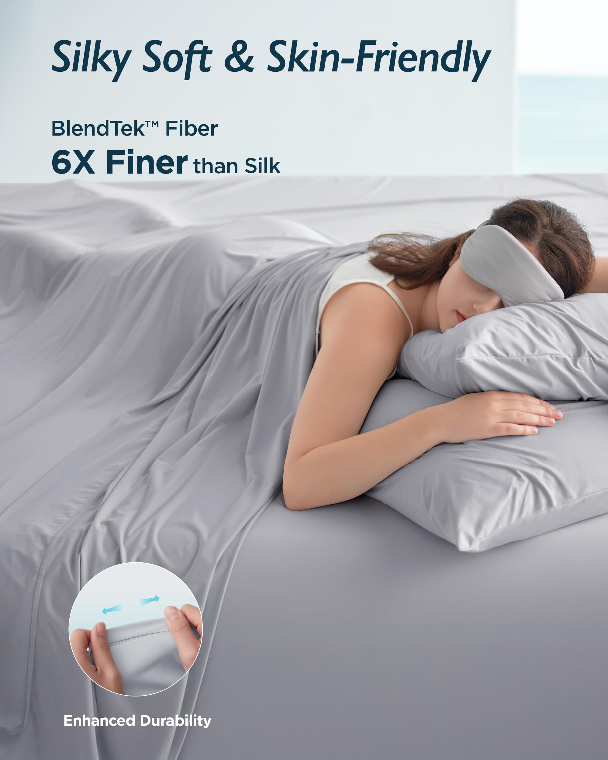 Juego de sábanas refrescantes tamaño Queen - BlendTek™ Tecnología Dry & Cool para personas que duermen con calor y sudores nocturnos, tecnología Q-Max>0.46, bolsillo profundo de hasta 18 7