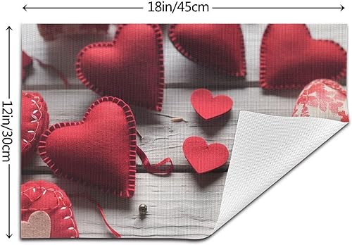 Miniatura 2 de 6 PCS PVC Placemats Set Place Mats Handmade Red Hearts Non-Slip Weave Place Mats 12" x 18" Farmhouse Table Mat Set for Family Dinners Wedding Parties