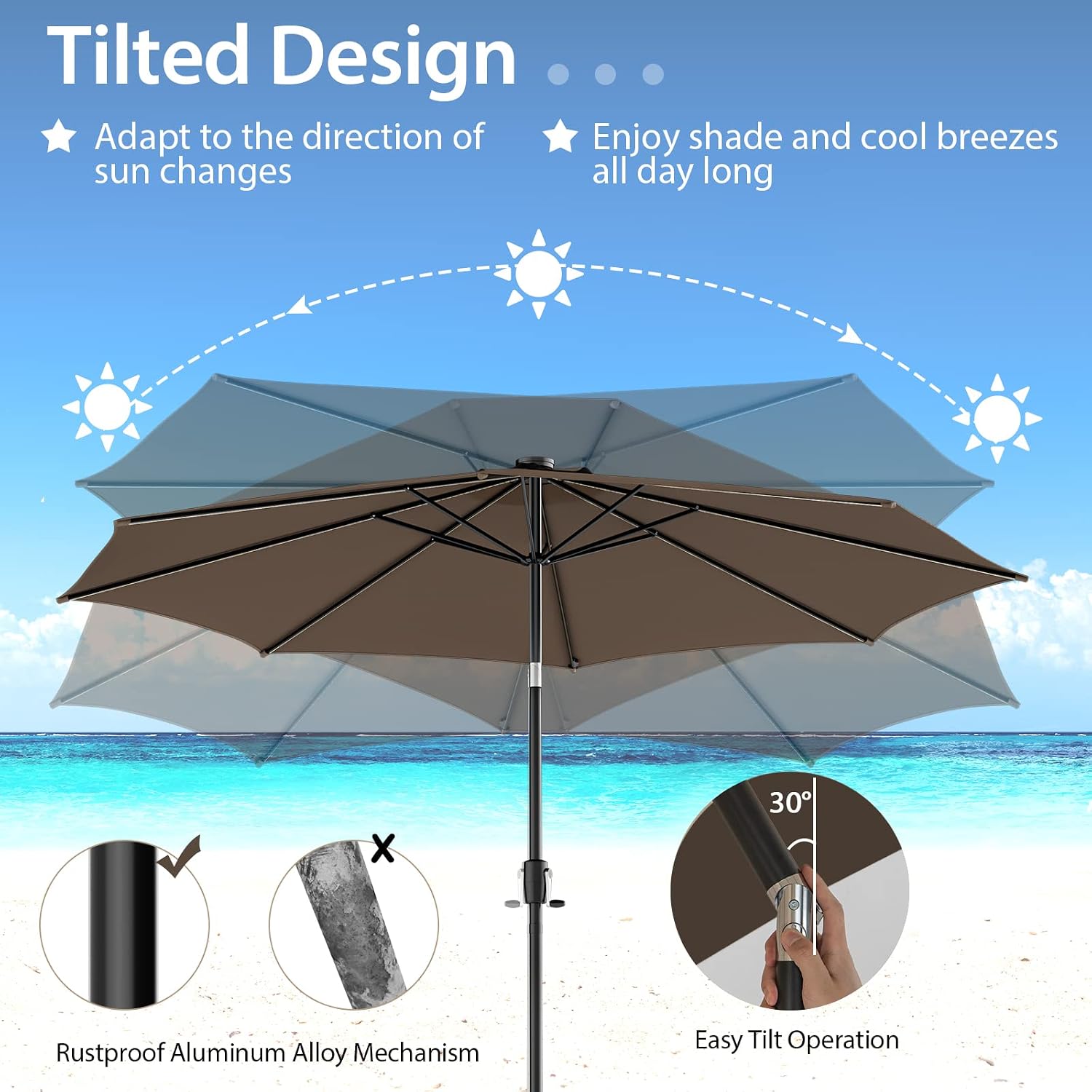 Giantex 10 ft Patio Umbrella with 112 Solar Meteor Shower Lights, Outdoor Table Market Umbrellas with 8 Ribs, Tilt Adjustment, Crank Handle, for Backyard Garden Lawn Poolside