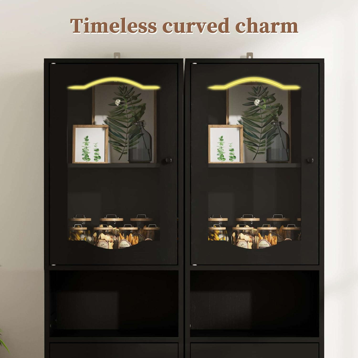 66.4" Tall Bathroom Storage Cabinet with Adjustable Shelves and Glass Doors, Anti-Tipping Narrow Cabinet, Linen Cabinet for Bathroom, Kitchen, Living Room, Black