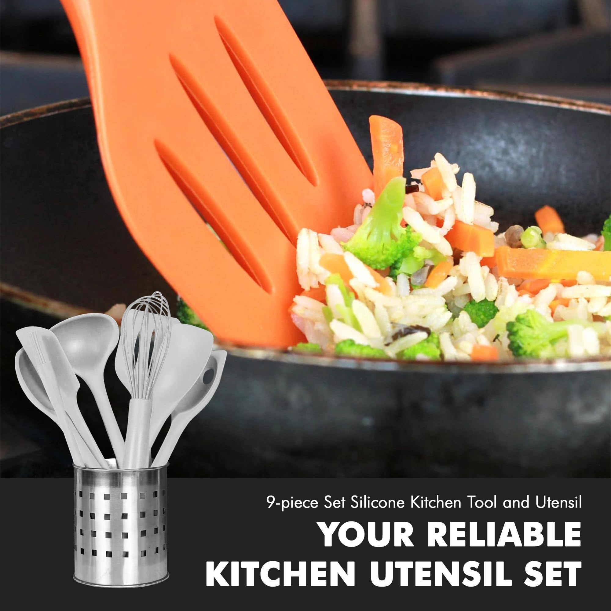 Chef Craft Set di utensili da cucina e utensili da cucina in silicone, 9 pezzi, grigio