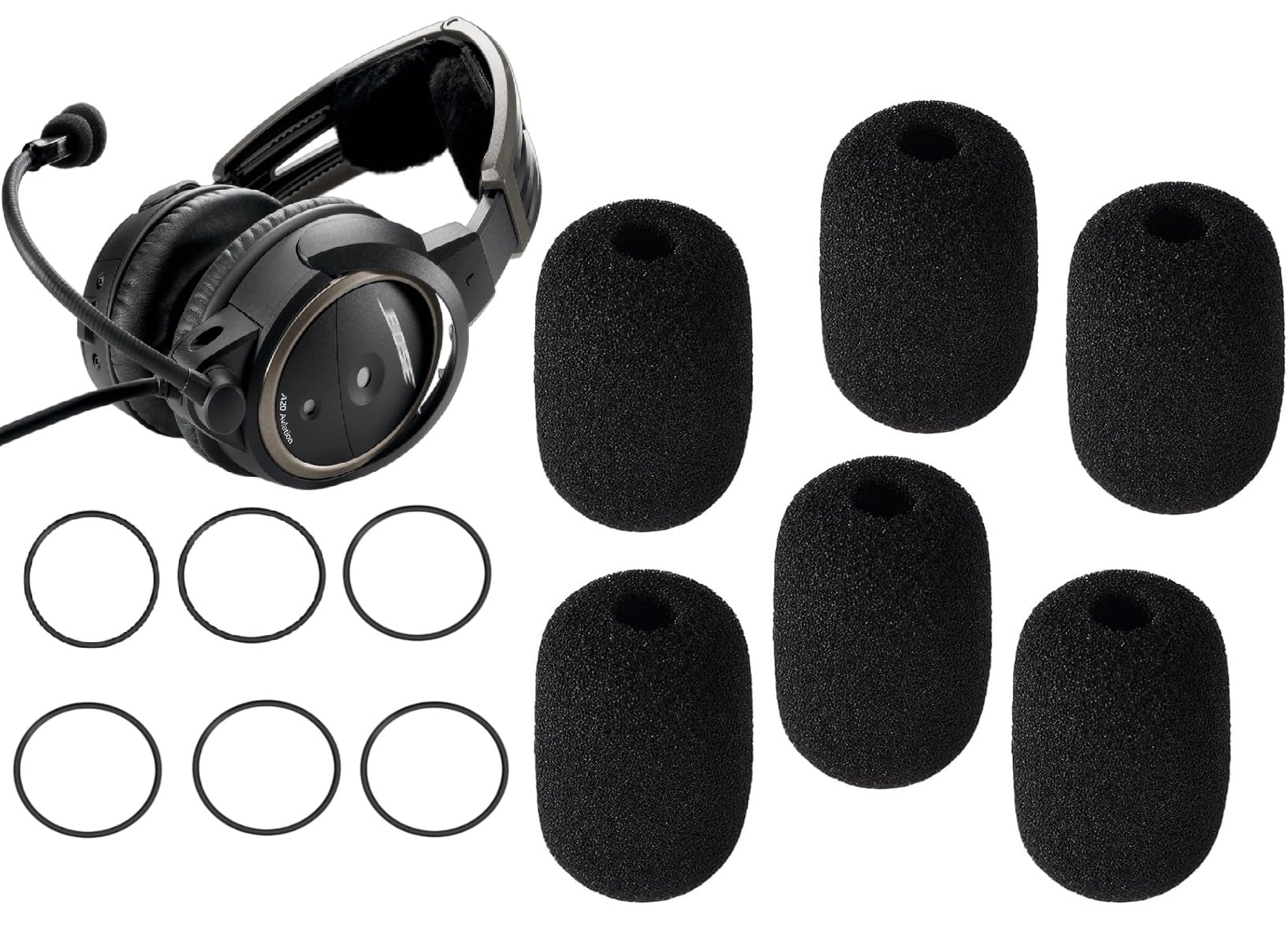 6 Sets A20 Microphone Foam Protective Covers, Compatible with Bose Aviation X A10 A20 A30 with O-Rings Rubber Replacement Mic Foam Cover