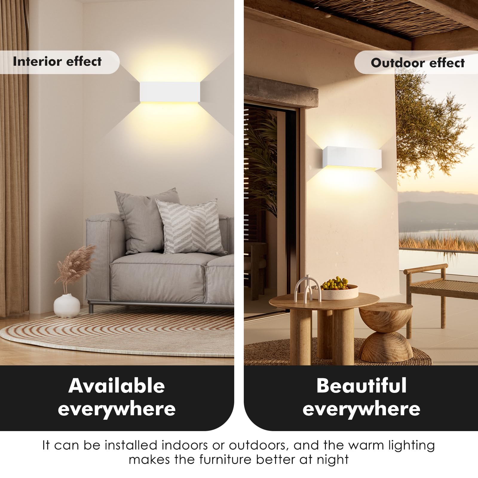 Lampada da parete a LED da 36 W, per interni/esterni, 2 pezzi, lampada da parete regolabile su e giù, colore bianco caldo, 3000 K, per esterni, IP65, impermeabile
