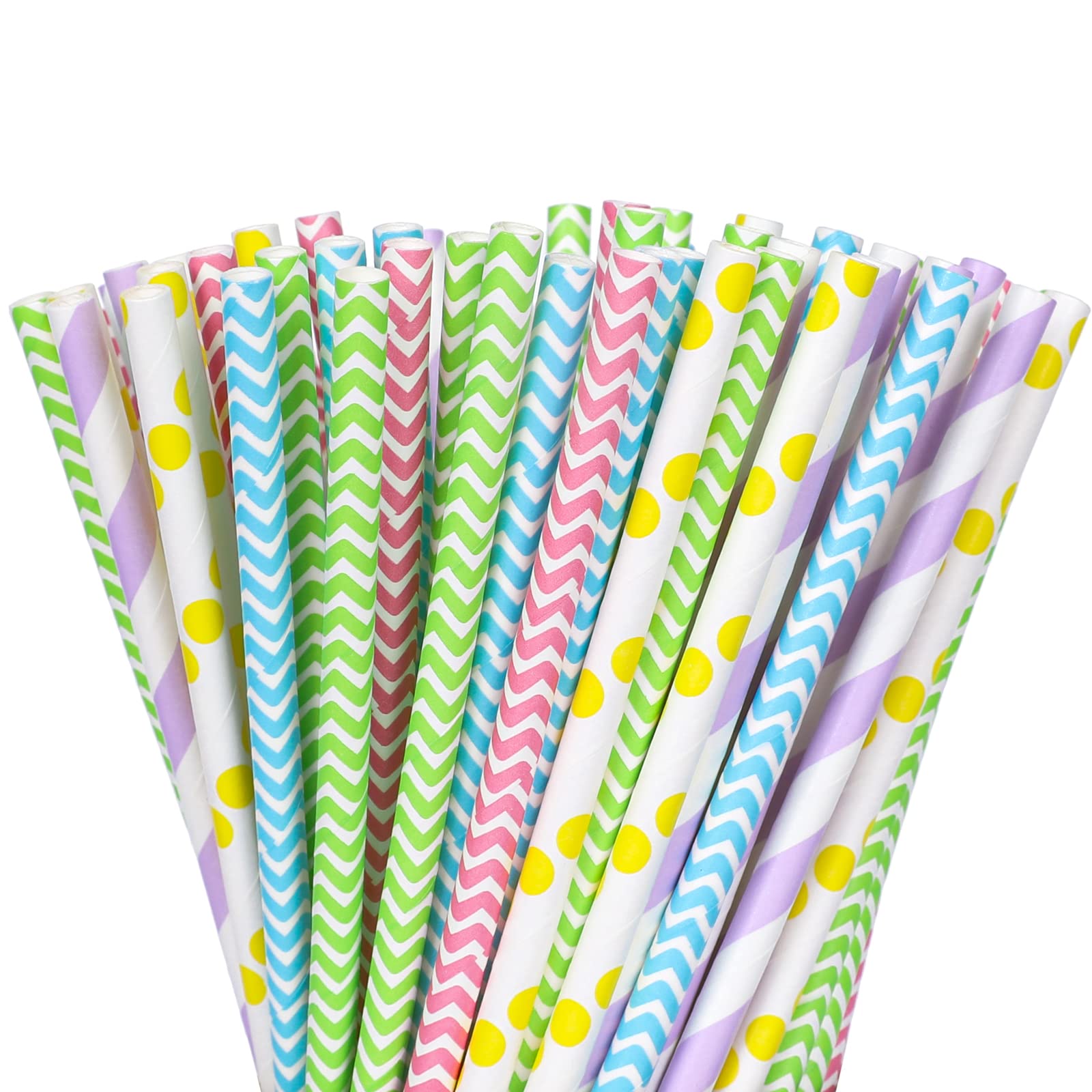 Pailles jetables en papier pastel Whaline pour anniversaires et jus de fruits
