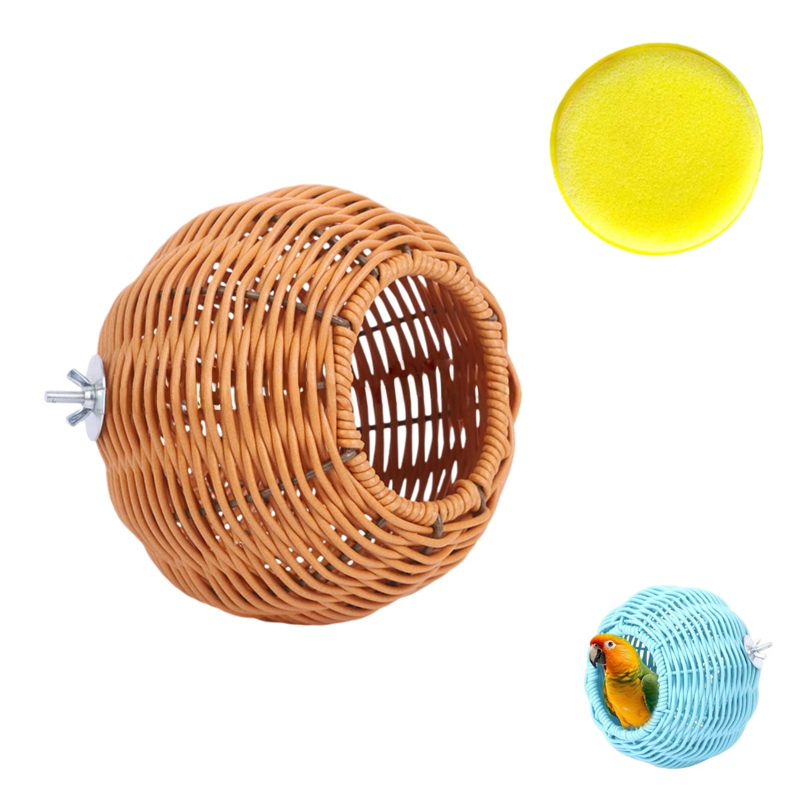 Générique Nid d’Oiseau en Rotin Synthétique, Fait à la Main Respirant et Lavable, Maison d’Oiseau Confortable pour Cage, Volière et Jardin, Habitat pour Canaris, Perruches et Perroquets