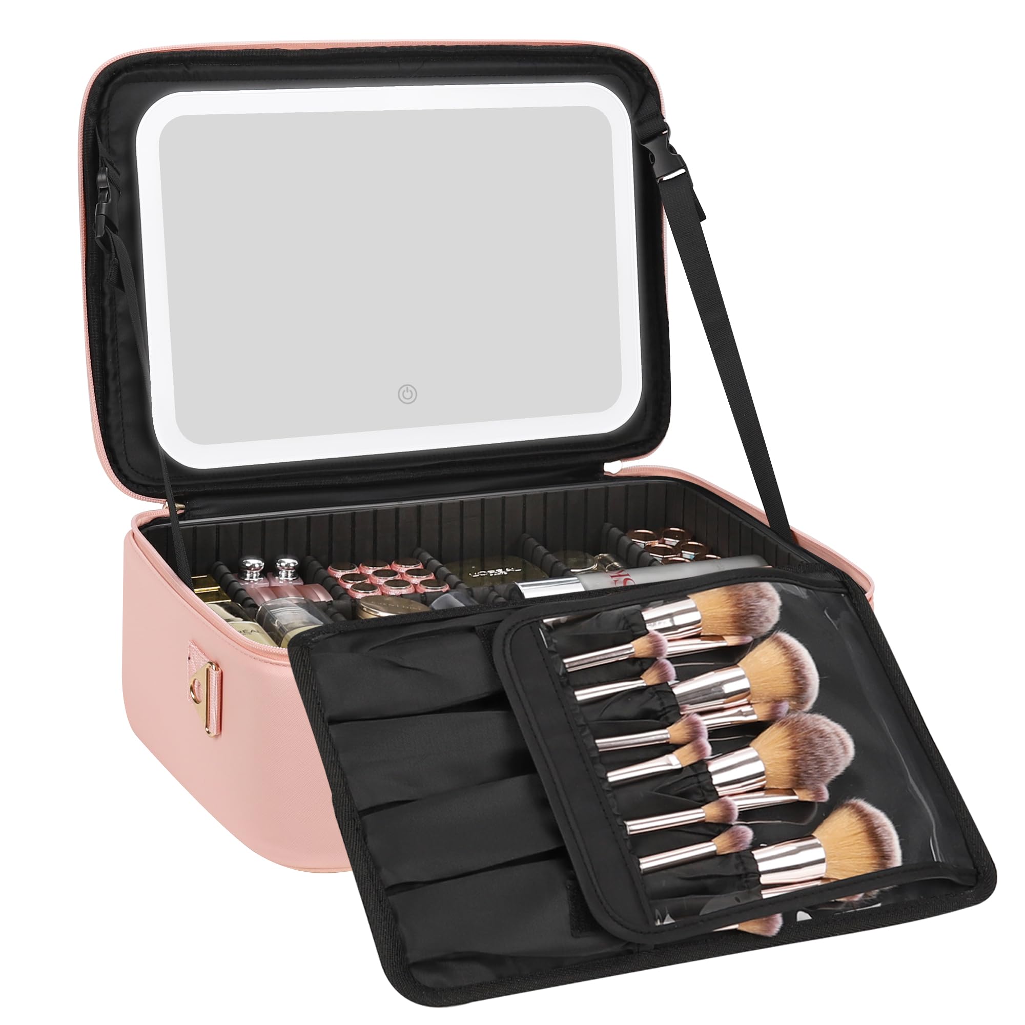 Relavel Makeup Bag with LED Mirror, 16.2 inches Large Professional Makeup Case for Makeup Artists, Travel Portable Cosmetic Organizer Storage Box,