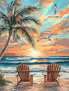 VAIIEYO 5D DIY Coconut Tree Diamond Art Kits for Adults, Diamond Painting Beach Seaside, Diamond Painting Kit Full Drill Round Rhinestone Craft Canvas for Home Wall Decor Gift 12x16 inch/30x40 cm