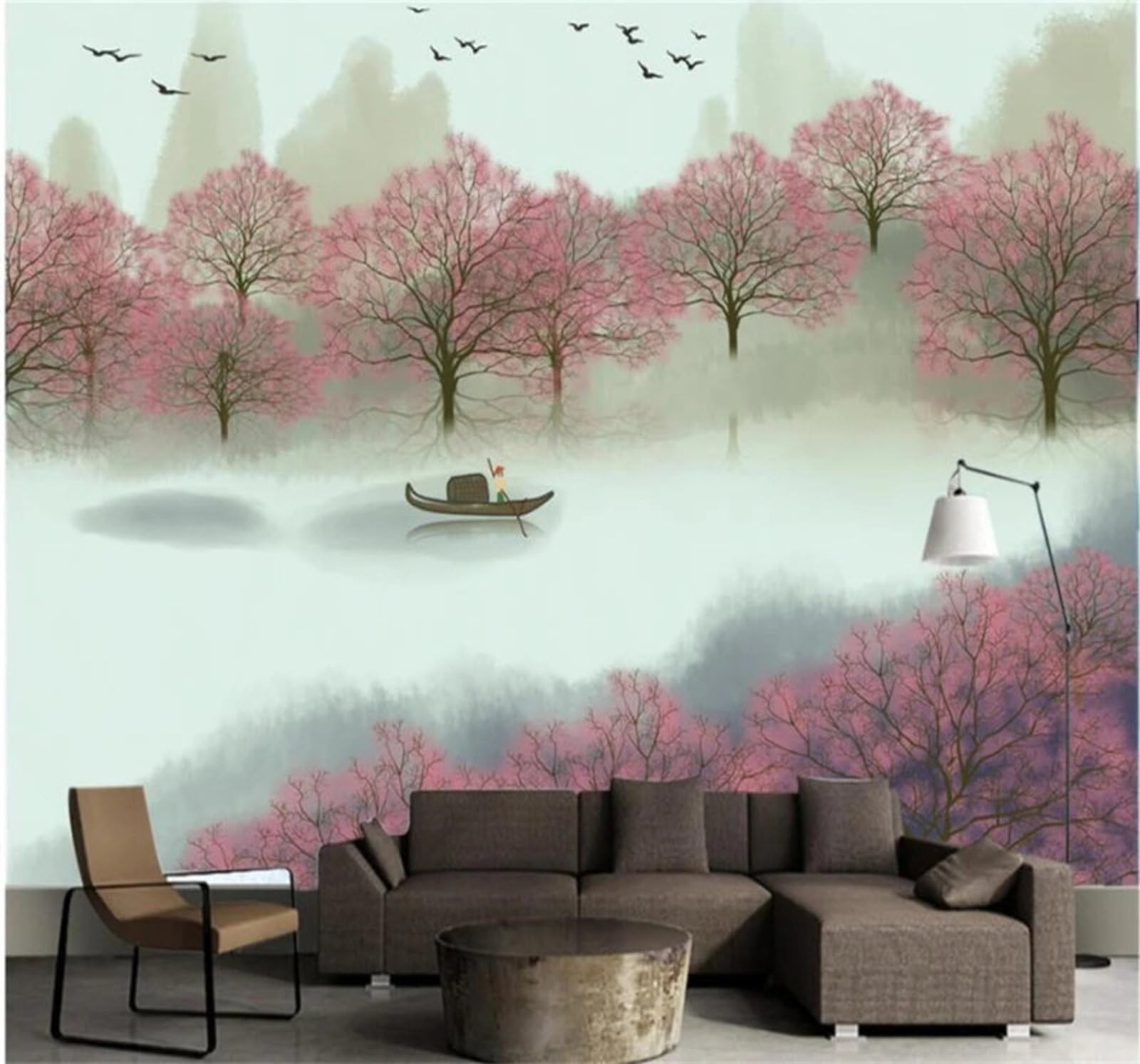 Ethereal Pink Forest River Fairyland 3D Wallpaper Easy Install Feature Office Living Room Sofa Bedroom TV Background Wall Decoration-250cm×170cm
