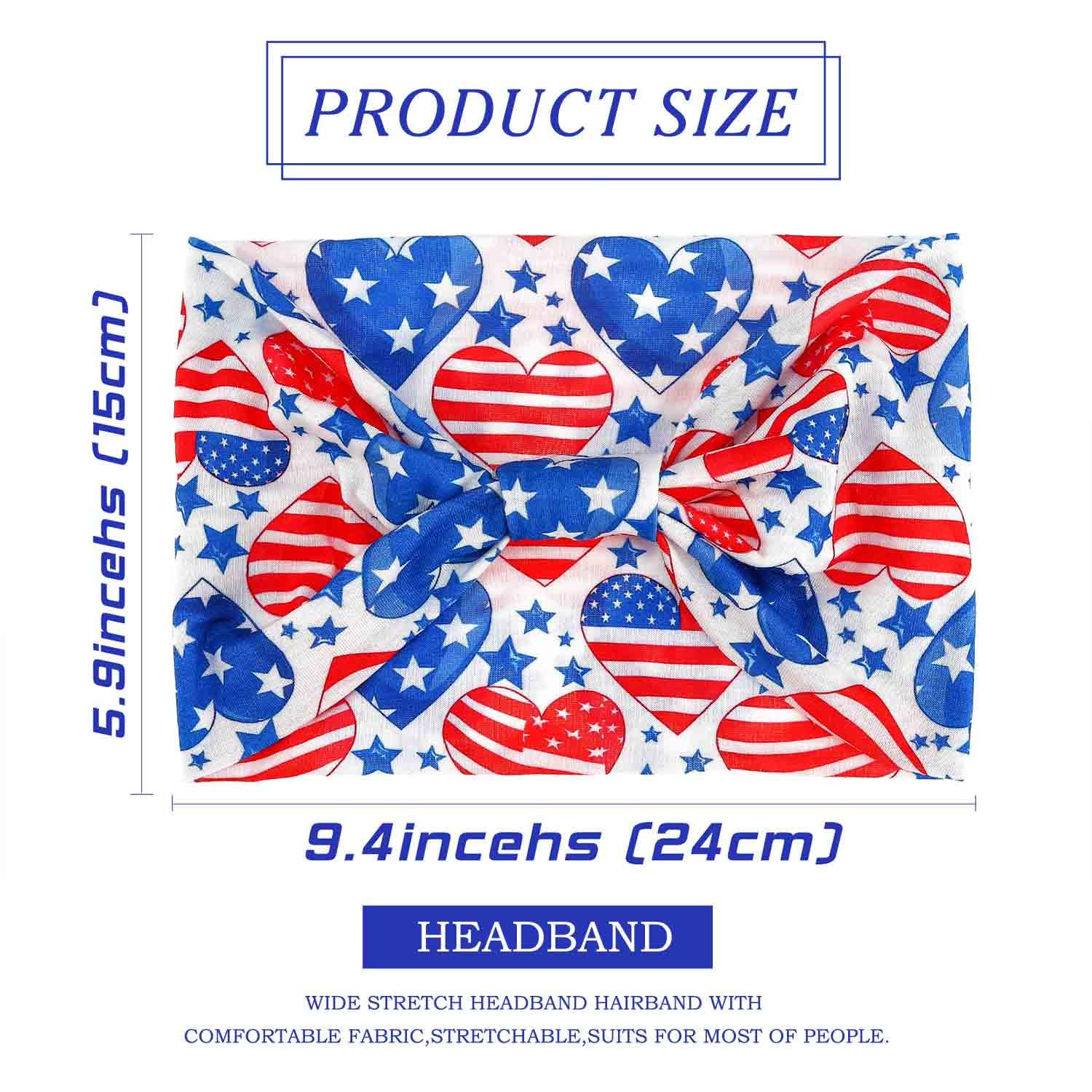 Olbye 4th of July Headband Red White and Blue USA Wide Knotted Head Band Patriotic American Flag Bandanas Stretch Turban Headwraps Independence Day Hair Accessories for Women 4Pcs(USA B) image 5