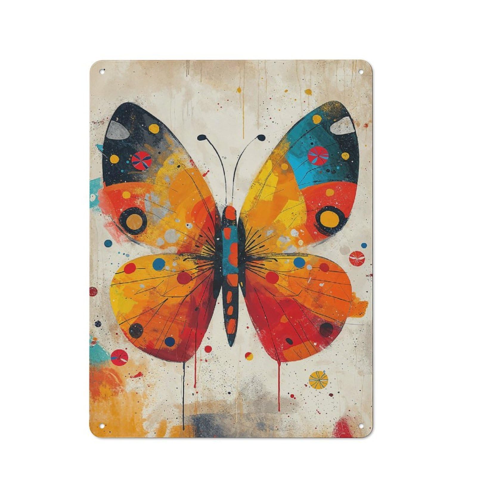 Junmoney Style-10-1 Vibrant Patchwork Butterfl Vintage Tin Sign 40X30cm For Lounge Or Reading Corner, For Reading Corner Decorators